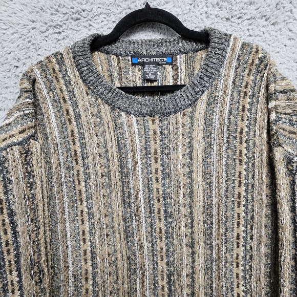 Architect Sweater Mens XL (Fits as Large) 3D Knit Coogi Style 90s Acrylic Wool - Picture 3 of 12